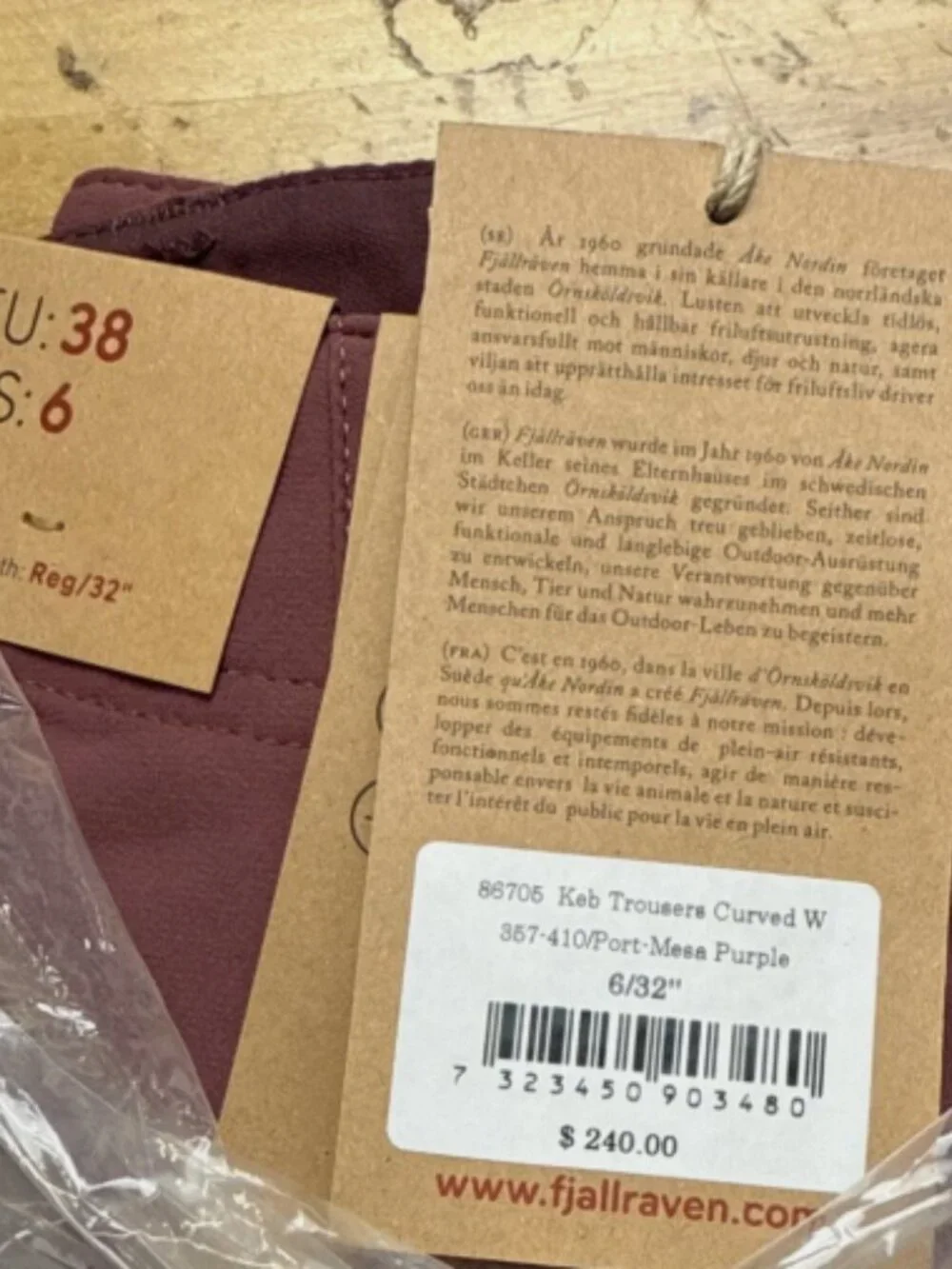WOMENS FJALLRAVEN KEB TROUSERS CURVED FIT SIZE US 6 32 INSEAM PORT PURPLE - Picture 3 of 3